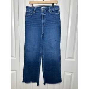 PAIGE Anessa High-Rise Wide-Leg Raw-Hem Jeans Blue Wash Size 32